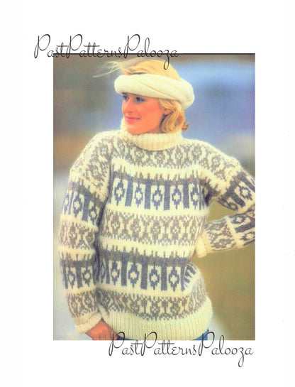 Vintage Knitting Pattern Womens Nordic Icelandic Sweater Knit Wool Pullover Winter Jumper PDF Instant Digital Download Fair Isle 12 Ply