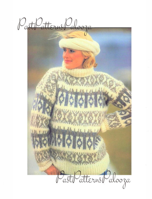 Vintage Knitting Pattern Womens Nordic Icelandic Sweater Knit Wool Pullover Winter Jumper PDF Instant Digital Download Fair Isle 12 Ply