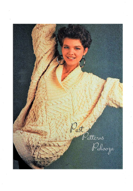 Vintage Knitting Pattern Womens Aran Sweater Interlocking Blocks PDF Instant Digital Download Cable Patterned Squares 10 Ply