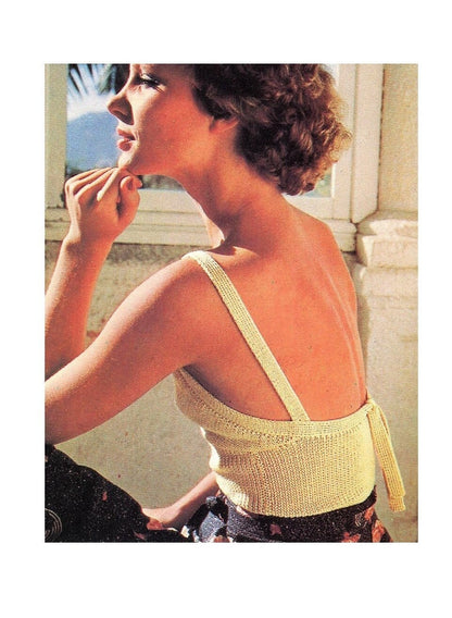 Vintage Camisole Knitting Pattern Fine Knit Bralette Top Summer Tank PDF Instant Digital Download Boho Chic Cami 3 Ply