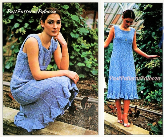 Vintage Knitting Pattern Womens Flounced Flared Edge Sundress Sleeveless Empire Waist Sun Dress PDF Instant Digital Download 10 Ply