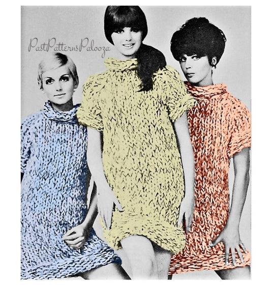 Vintage Knitting Pattern Womens Chunky Knit Mini Dress Retro 1968 PDF Instant Digital Download Boho Mod Dress Big Needle Knits