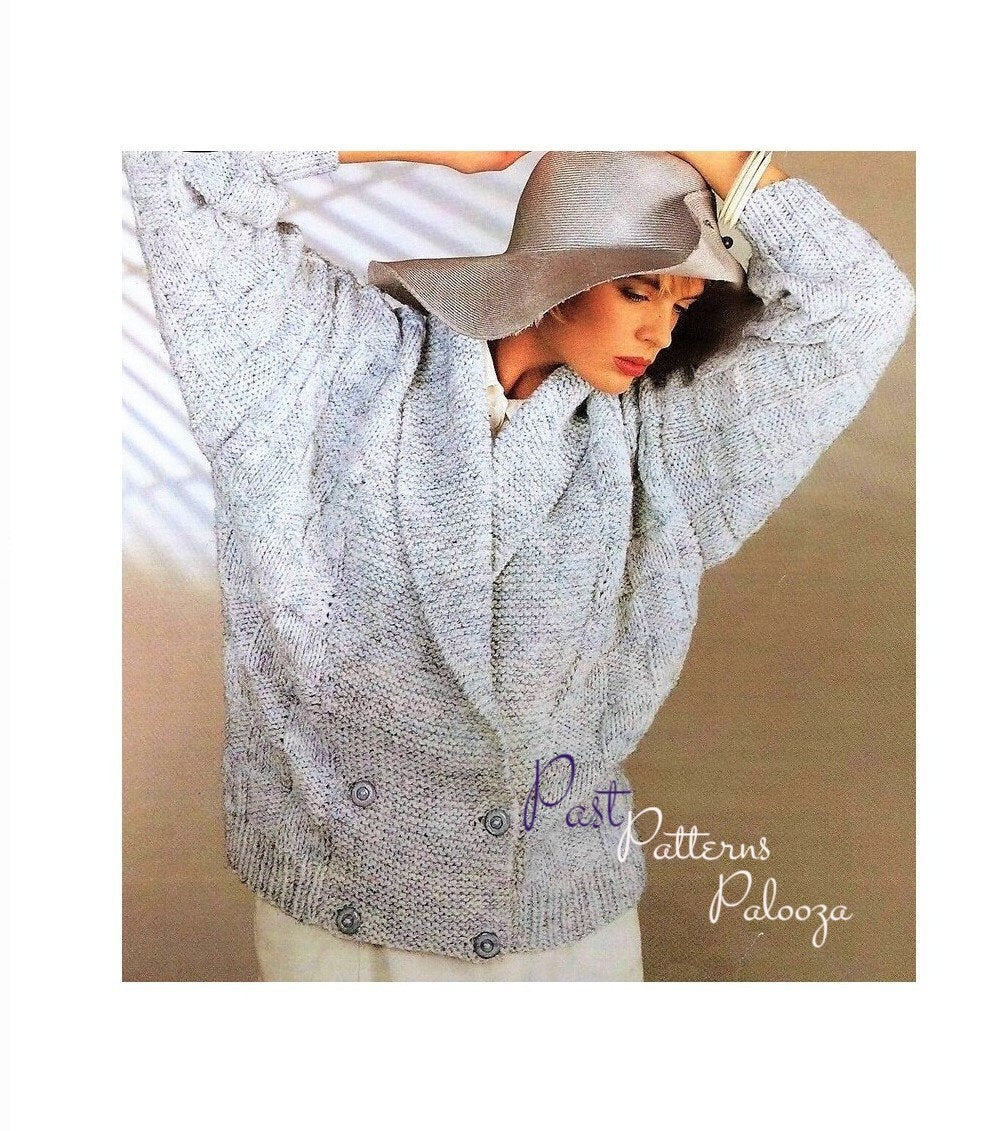 Vintage Knitting Pattern Womens Shawl Collar Cardigan Jacket Chunky Knit Double Breasted Sweater Coat PDF Instant Digital Download 12 Ply