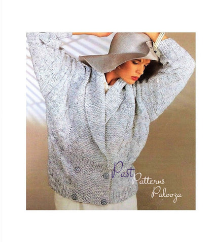 Vintage Knitting Pattern Womens Shawl Collar Cardigan Jacket Chunky Knit Double Breasted Sweater Coat PDF Instant Digital Download 12 Ply