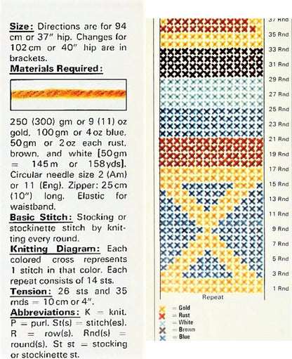 Vintage Knitting Pattern Womens Stripes Diamonds Triangles Aztec Skirt PDF Instant Digital Download Circular Knitting Needle