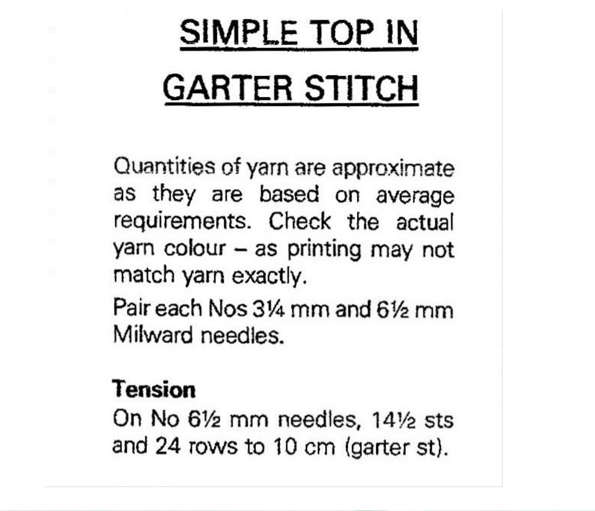 Vintage Knitting Pattern Womens Easy Knit Simple Garter Stitch Top Short Sleeve Summer Pullover PDF Instant Digital Download Cotton 10 Ply