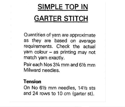 Vintage Knitting Pattern Womens Easy Knit Simple Garter Stitch Top Short Sleeve Summer Pullover PDF Instant Digital Download Cotton 10 Ply