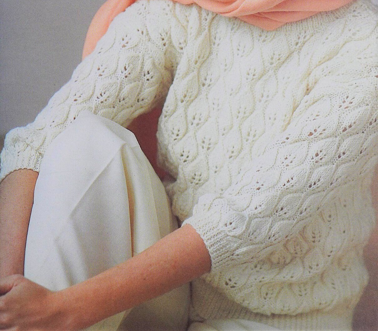 Vintage Knitting Pattern Womens Raised Leaf Summer Sweater Jumper Top PDF Instant Digital Download DK Yarn