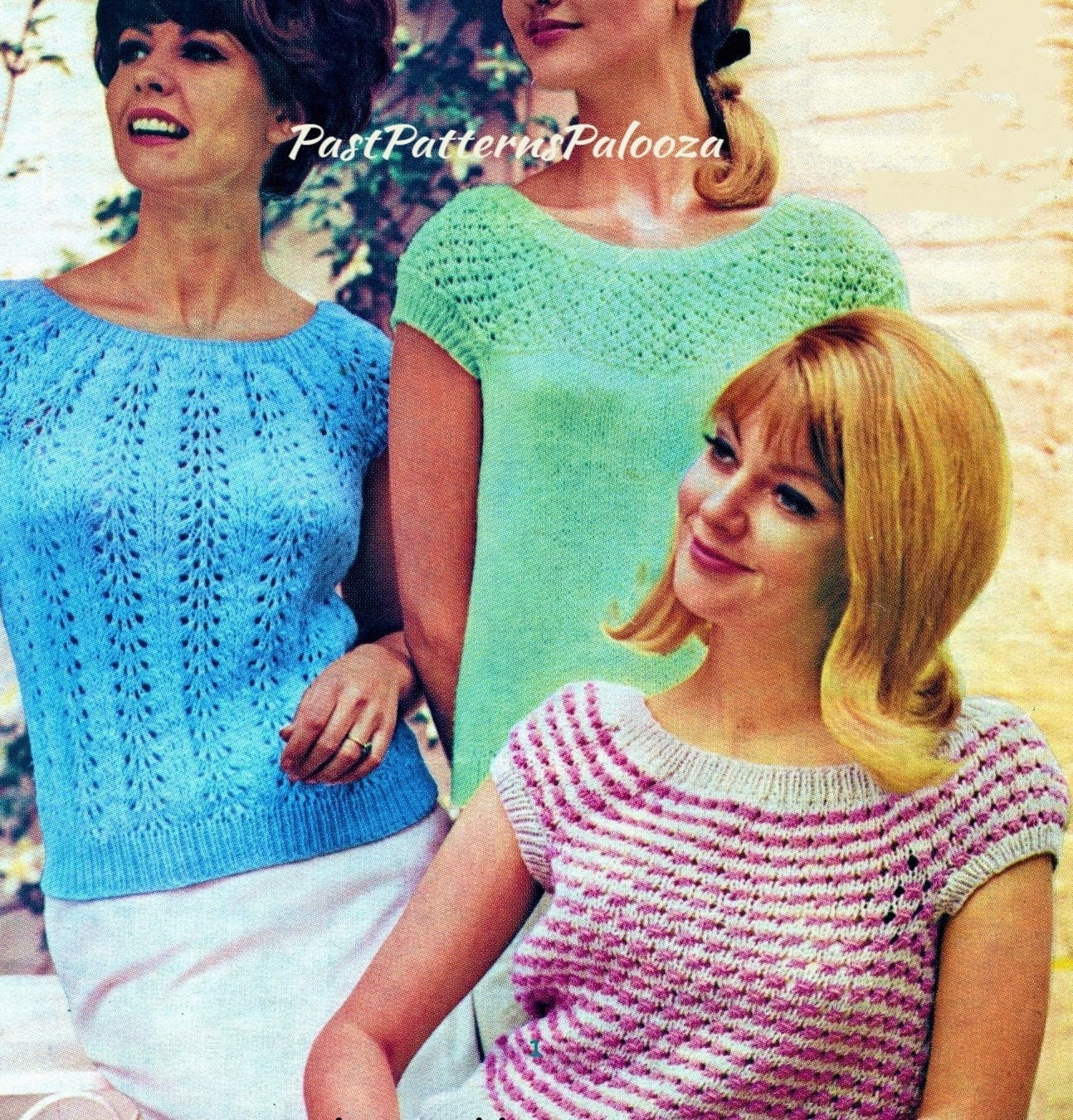 Vintage Knitting Pattern Three Womens Pretty Summer Tops Short Sleeve Pullover Jumpers PDF Instant Digital Download DK Yarn