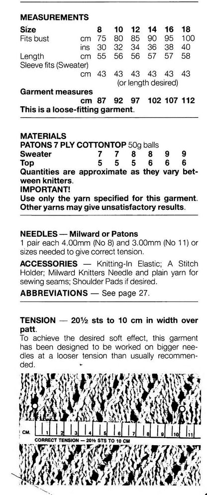 Vintage Knitting Pattern Womens Loose Knit Cotton Summer Tops Openwork Lace Short & Long Sleeved PDF Instant Digital Download