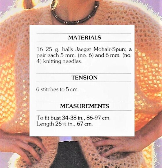 Vintage Knitting Pattern Womens Retro Airy Lace Mohair Jacket Summer Open Cardigan PDF Instant Digital Download Aran Weight 10 Ply