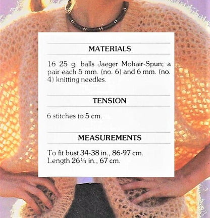 Vintage Knitting Pattern Womens Retro Airy Lace Mohair Jacket Summer Open Cardigan PDF Instant Digital Download Aran Weight 10 Ply