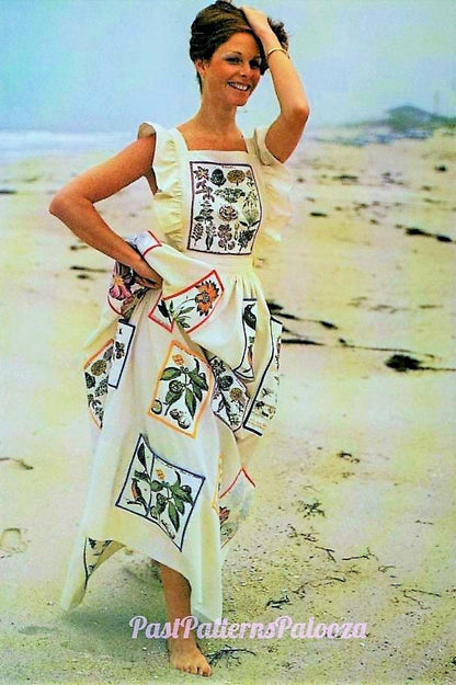 Vintage Sewing Pattern Womens Long Pinafore Apron Multi Pockets Ruffle Bib PDF Instant Digital Download Retro Boho Chic O/S