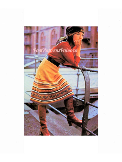 Vintage Knitting Pattern Womens Stripes Diamonds Triangles Aztec Skirt PDF Instant Digital Download Circular Knitting Needle