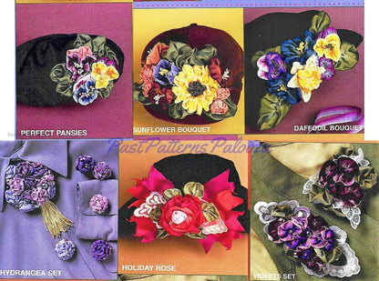 Vintage Ribbon Art Pattern Womens Pretty Fabric Flower Fashion Accessories PDF Instant Digital Download Floral Hat Lapel Brooch Wire Ribbons