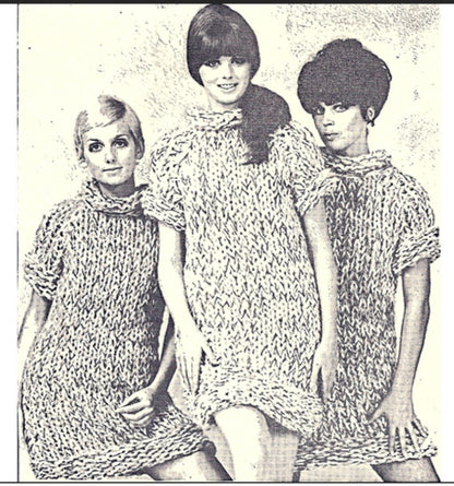 Vintage Knitting Pattern Womens Chunky Knit Mini Dress Retro 1968 PDF Instant Digital Download Boho Mod Dress Big Needle Knits