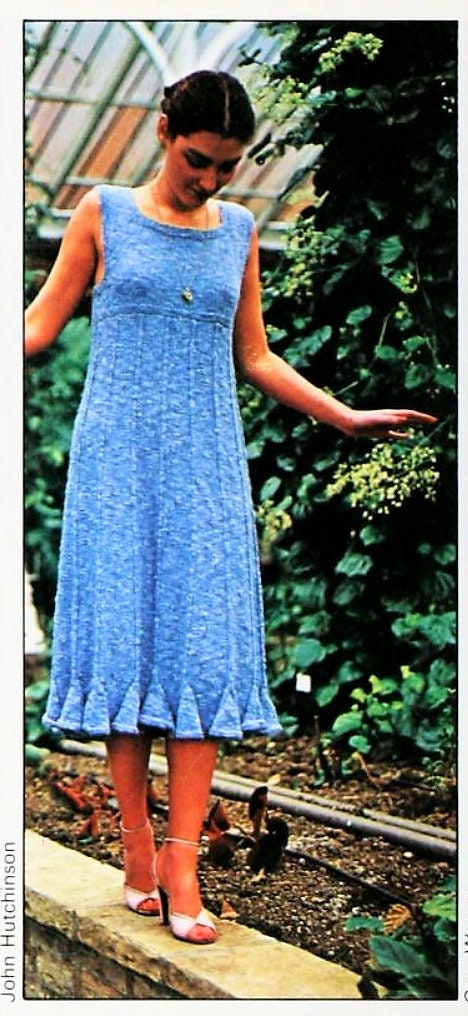 Vintage Knitting Pattern Womens Flounced Flared Edge Sundress Sleeveless Empire Waist Sun Dress PDF Instant Digital Download 10 Ply