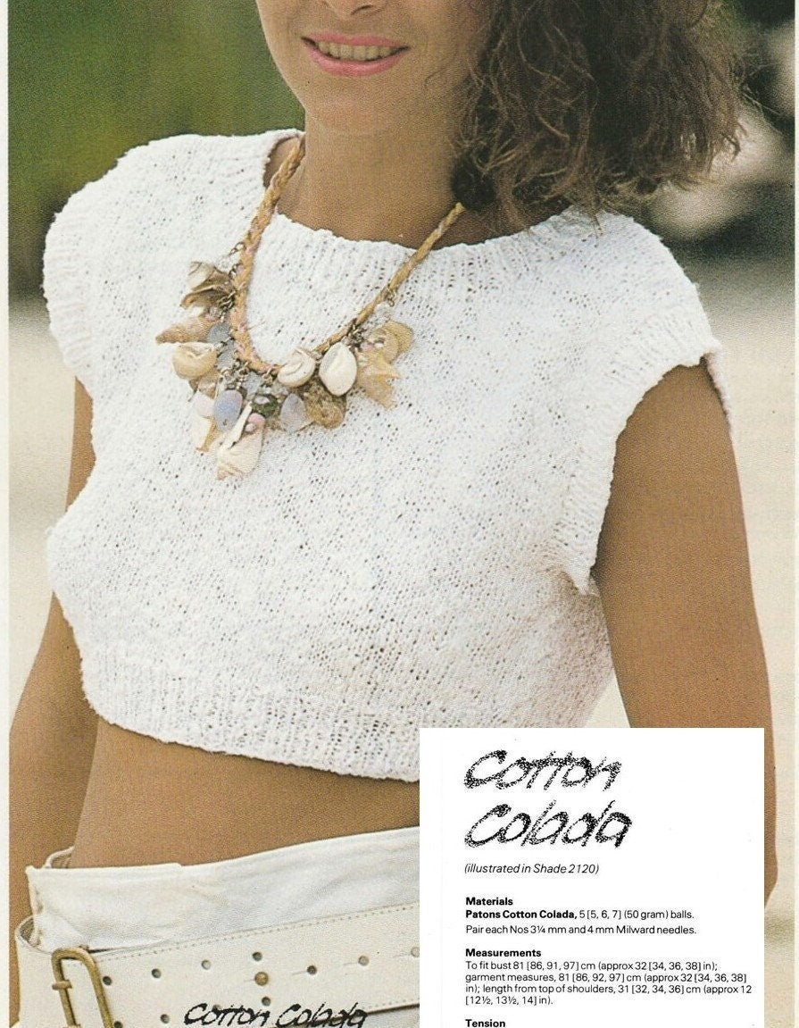 Vintage Knitting Pattern Womens Knit Midriff Top Short Sleeve Summer Tank PDF Instant Digital Download One Design FOUR Versions DK