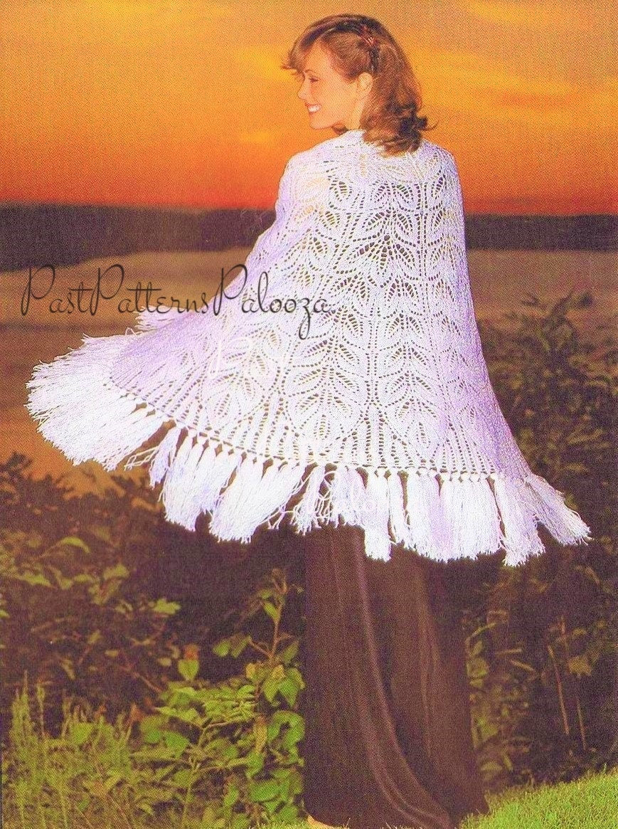Vintage Knitting Pattern Womens Lacy Leaves Lace Shawl PDF Instant Digital Download Boho Feminine Fringed Shoulder Wrap 5 Ply