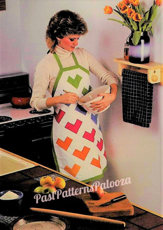 Vintage Sewing Pattern Womens Patchwork Heart Rainbow Apron PDF Instant Digital Download Easy Sew One Size Plus Bonus Christmas Version