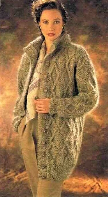 Vintage Knitting Pattern Womens Chunky Diamond Cabled Cardigan Sweater PDF Instant Digital Download 12 Ply