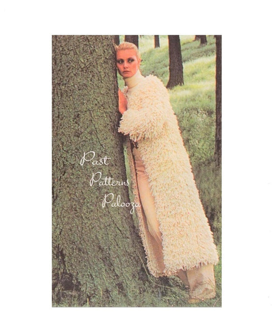 Vintage Knitting Pattern Womens Long Loopy Maxi Coat PDF Instant Digital Download Retro Loop Stitch Boucle Yarn 12 Ply