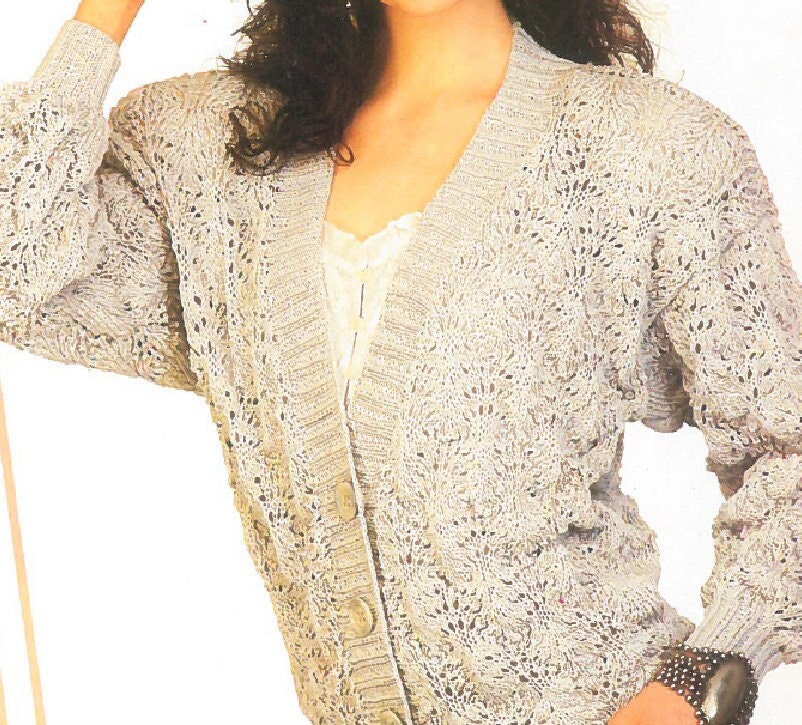 Vintage Knitting Pattern Womens Lacy Petal Stitch Cardigan Sweater PDF Instant Digital Download Ladies 8 Ply Cotton Top