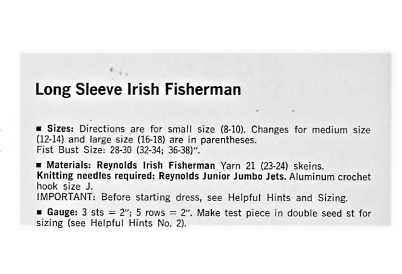 Vintage Knitting Pattern Womens Irish Fisherman Aran Mini Dress Retro Roll Collar Long Sleeves PDF Instant Digital Download Big Needle Knits