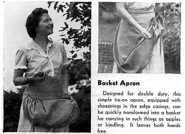 Vintage Sewing Pattern Womens Gathering Harvest Basket Apron PDF Instant Digital Download Easy Sew Fruit Veggies Eggs Cinch Cotton c. 1940s