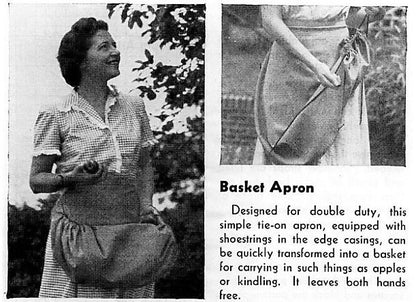 Vintage Sewing Pattern Womens Gathering Harvest Basket Apron PDF Instant Digital Download Easy Sew Fruit Veggies Eggs Cinch Cotton c. 1940s