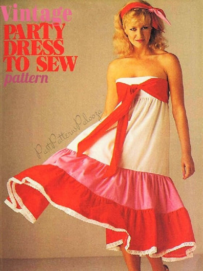 Vintage Sewing Pattern Womens Pretty Sundress Party Dress Bandeau Bra Top Full Frilled Skirt PDF Instant Digital Download Retro '80s