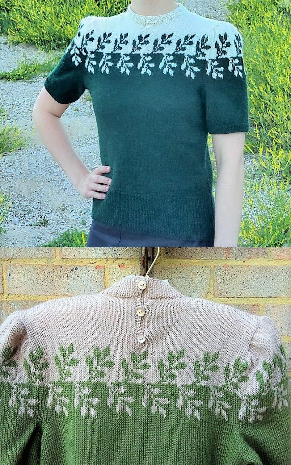 Vintage Knitting Pattern Womens Fair Isle Leave Yoke Sweater Jumper PDF Instant Digital Download Pretty Pullover 3 Ply