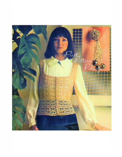 Vintage Crochet Pattern Metallic Yarn Bolero Tank Top and Earrings Set Openwork Lace PDF Instant Digital Download Boho Chic 3 Ply