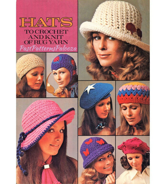 Vintage Crochet Pattern Eight Womens Hats Retro '70s and One to Knit PDF Instant Digital Download Hippie Boho Fun Mod Cloches Tams 10 Ply