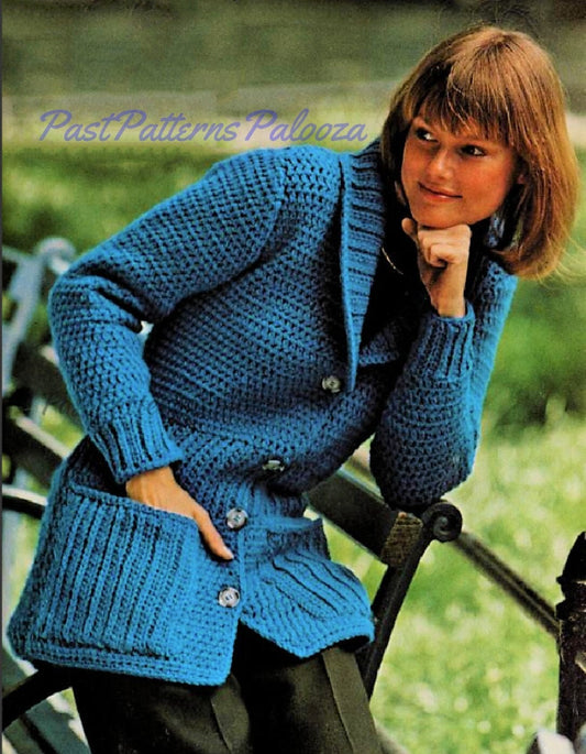 Vintage Crochet Pattern Womens Classic Shawl Collared Cardigan Sweater Jacket PDF Instant Digital Download 10 Ply S M L