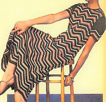 Vintage Crochet Pattern Womens Chevron Striped Mini Midi or Maxi Dress PDF Instant Digital Download Zig Zags Design 5 Ply