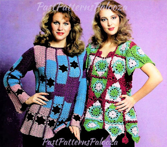 Vintage Crochet Pattern Womens Granny Square Smock and Galaxy Stars Tunic Sweater Tops PDF Instant Digital Download Retro Boho 10 Ply