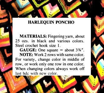 Vintage Crochet Pattern Womens Harlequin Rainbow Poncho Diamond Motifs PDF Instant Digital Download Gypsy Boho Bohemian Festival Wear 3 Ply