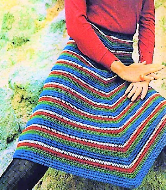 Vintage Crochet Pattern Poncho Shaped Striped Skirt and Hat Set PDF Instant Digital Download Mod Boho Gypsy Hippie Chic 1970s 8 Ply