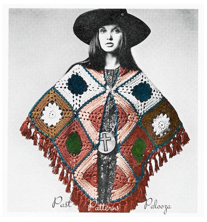 Vintage Crochet Pattern Womens Giant Granny Square Motif Shawl PDF Instant Digital Download Retro Boho Hippie Chic DK Yarn