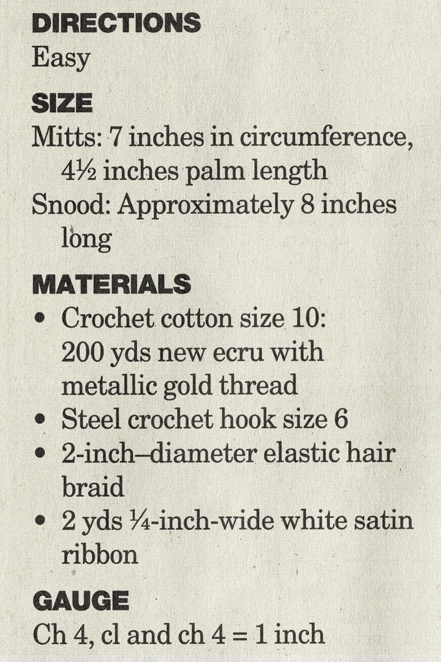 Vintage Crochet Pattern Womens Victorian Cotton Lace Snood & Fingerless Gloves Set PDF Instant Digital Download Fishnet Hair Holder Hairnet