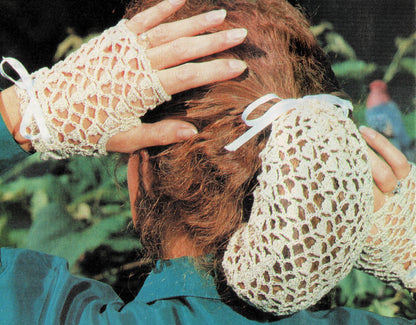 Vintage Crochet Pattern Womens Victorian Cotton Lace Snood & Fingerless Gloves Set PDF Instant Digital Download Fishnet Hair Holder Hairnet