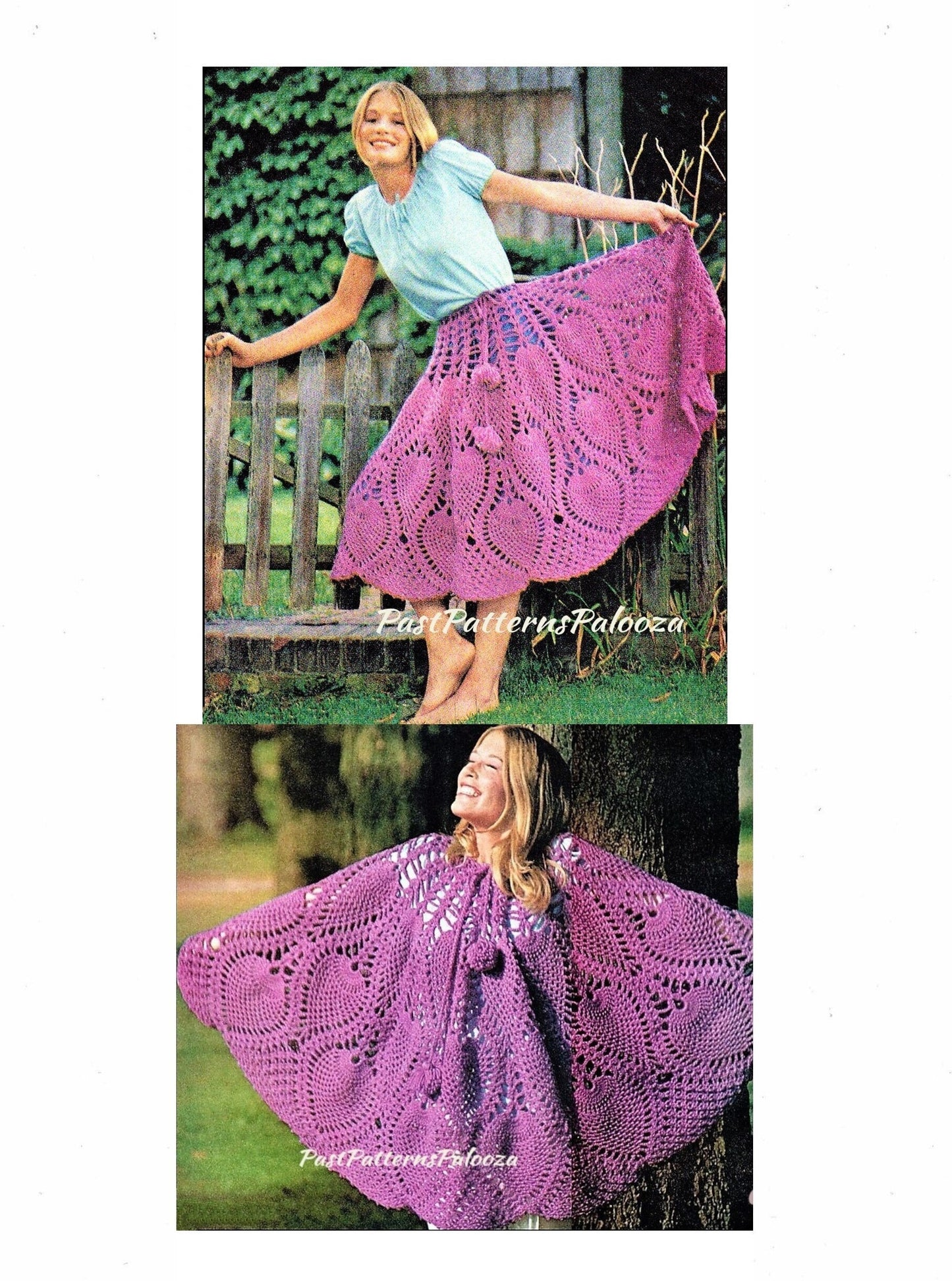 Vintage Crochet Pattern Versatile Pineapple Skirt & Poncho PDF Instant Digital Download Retro Mod Boho Hippie Chic 1970s 10 Ply