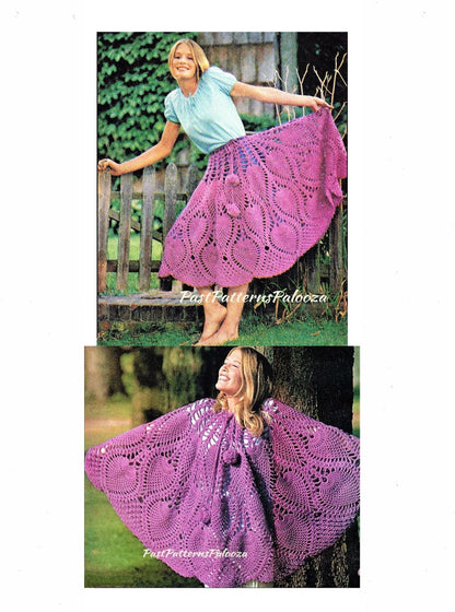 Vintage Crochet Pattern Versatile Pineapple Skirt & Poncho PDF Instant Digital Download Retro Mod Boho Hippie Chic 1970s 10 Ply