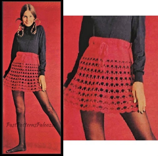 Vintage Crochet Pattern Womens Lacy Mini Skirt PDF Instant Digital Download Mod Boho Hippie Chic 1970s Drawstring Tie 5 Ply