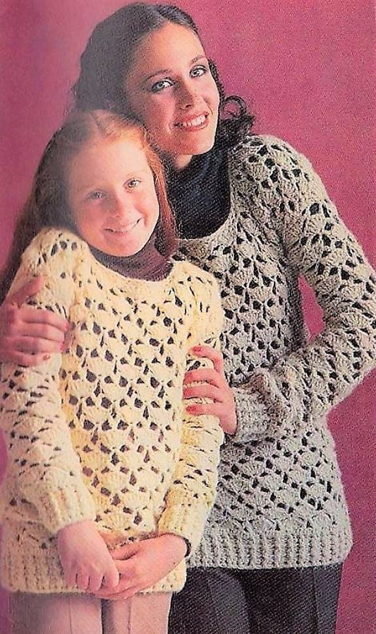 Vintage Crochet Pattern Womens Girls Lacy Shell Stitch Pullover Sweater PDF Instant Digital Download Long Sleeve Jumper 10 Ply