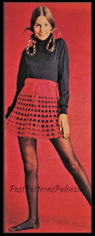 Vintage Crochet Pattern Womens Lacy Mini Skirt PDF Instant Digital Download Mod Boho Hippie Chic 1970s Drawstring Tie 5 Ply