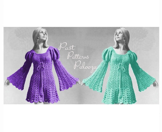 Vintage Crochet Pattern Boho Lace Romantic Juliet Mini Tunic Dress PDF Instant Digital Download Empire 1970s Hippie Wear S M L Plus Sizes