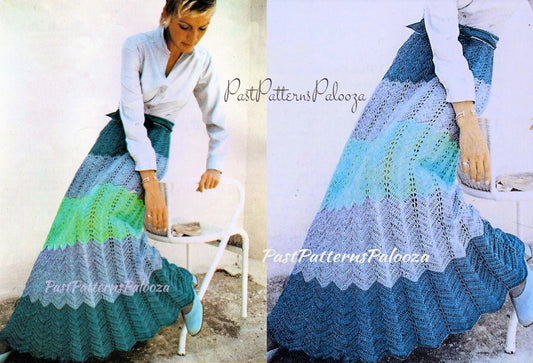 Vintage Crochet Pattern Womens Chevron Maxi Skirt PDF Instant Digital Download Boho Gypsy Hippie Chic Long Evening Skirt 4 Ply