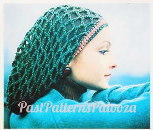 Vintage Crochet Pattern Womens Net Snood Retro Full Coverage Hairnet Hair Holder PDF Instant Digital Download Easy Knit DK